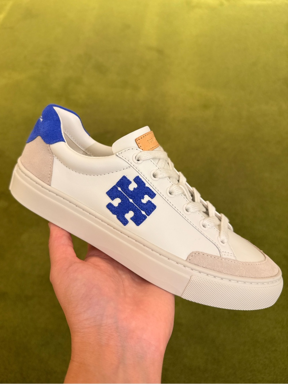 Tory Burch Cobalt Ocean Color Block Leather Sneaker White Snow